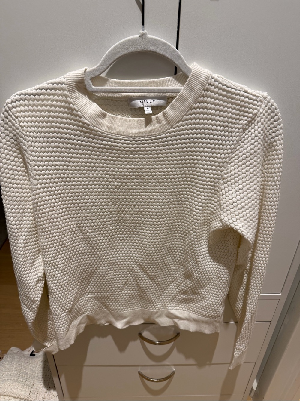 Milly Ivory Textured Crewneck Sweater